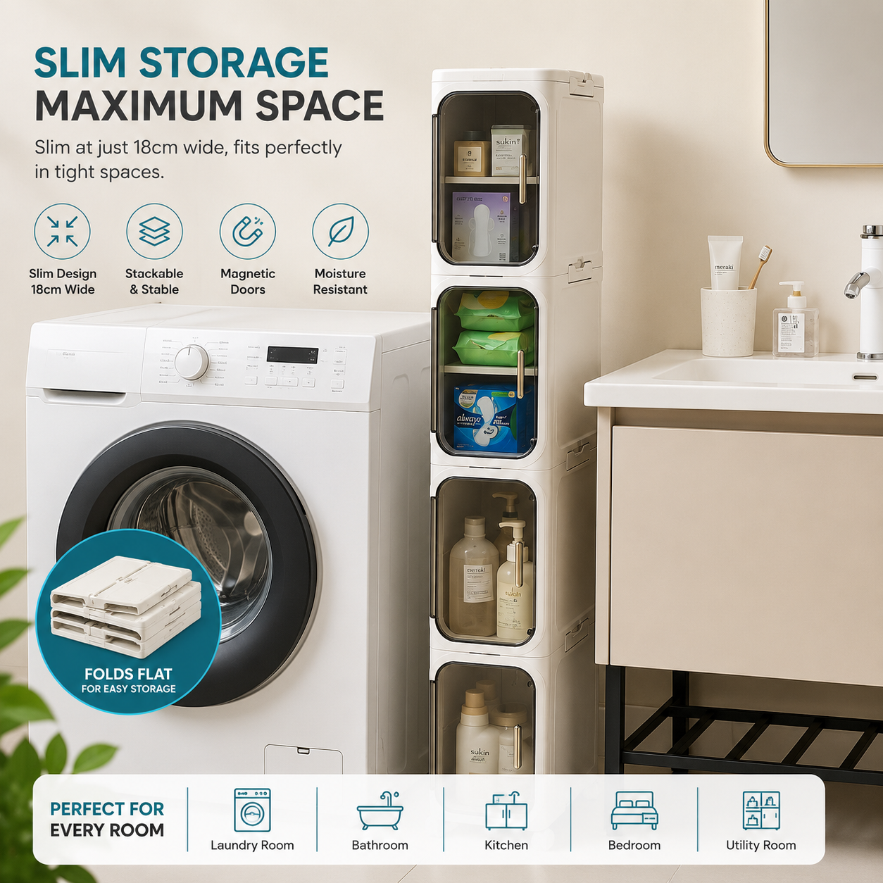 4-Tier Tall Narrow Storage Cabinet