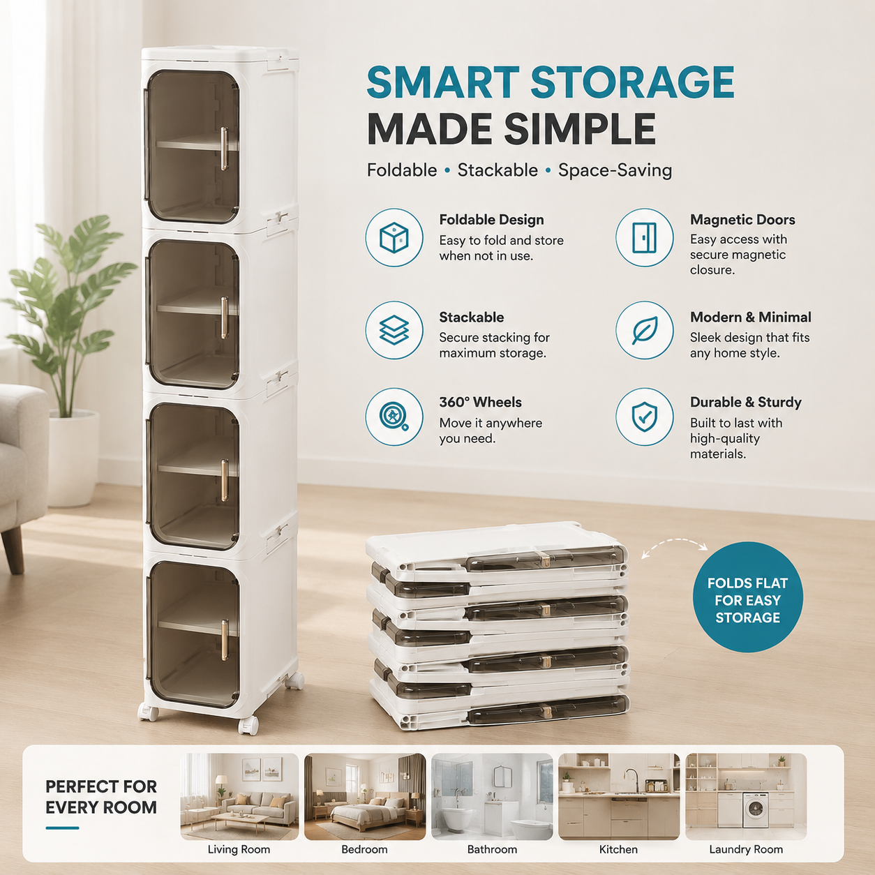4-Tier Tall Narrow Storage Cabinet